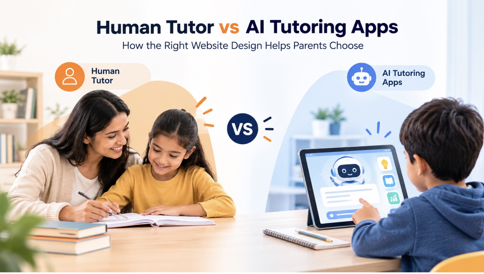 Human Tutor vs AI Tutoring Apps: How the Right Website Design Helps Parents Choose